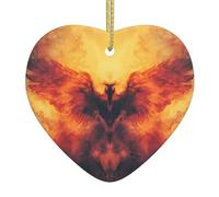 WZYWHJ Pendentif de Noël en céramique en forme de cœur à suspendre pour sapin de Noël, décoration de festival, image d'oiseau majestueux flamme