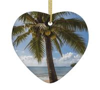 WZYWHJ Pendentif de Noël en céramique en forme de cœur à suspendre pour sapin de Noël, décoration de festival, énorme image de cocotier