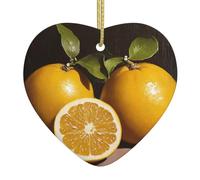 WZYWHJ Pendentif de Noël en céramique en forme de cœur à suspendre pour sapin de Noël, décoration de festival, petite image Kumquat