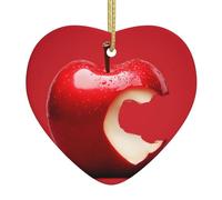 WZYWHJ Pendentif de Noël en céramique en forme de cœur à suspendre pour sapin de Noël, décoration de festival, image de fruits rouges