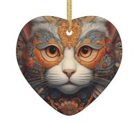 WZYWHJ Pendentif de Noël en céramique en forme de cœur à suspendre pour sapin de Noël, décoration de festival, œil de chat gros plan