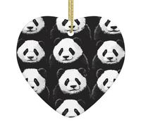 WZYWHJ Pendentif de Noël en céramique en forme de cœur à suspendre pour sapin de Noël, décoration de festival, panda, pareto, tableau photo