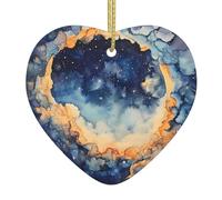 WZYWHJ Pendentif de Noël en céramique en forme de cœur à suspendre pour sapin de Noël, décoration de festival, ciel étoilé, aquarelle, image