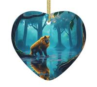 WZYWHJ Pendentif de Noël en céramique en forme de cœur à suspendre pour sapin de Noël, décoration de festival, image de lion