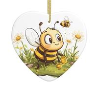 WZYWHJ Pendentif de Noël en céramique en forme de cœur à suspendre pour sapin de Noël, décoration de festival, image d'abeille ludique