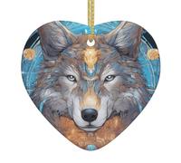 WZYWHJ Pendentif de Noël en céramique en forme de cœur à suspendre pour sapin de Noël, décorations de festival, ornements de loup féroce