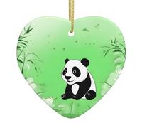 WZYWHJ Pendentif de Noël en céramique en forme de cœur à suspendre pour sapin de Noël, décorations de festival, fond vert, imprimé panda