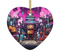 WZYWHJ Pendentif de Noël en céramique en forme de cœur à suspendre pour sapin de Noël, décorations de festival, chemins de couleur foncée