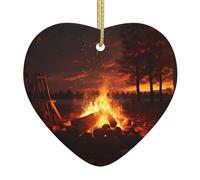 WZYWHJ Pendentif de Noël en céramique en forme de cœur à suspendre pour sapin de Noël, décorations de festival, belles impressions de feu de camp