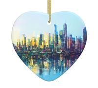 WZYWHJ Pendentif de Noël en céramique en forme de cœur - Décoration à suspendre au sapin - Décoration de festival holographique - Image de la ville