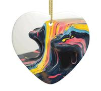 WZYWHJ Pendentif de Noël en céramique en forme de cœur pour arbre à suspendre - Décoration de festival - Image en marbre liquide