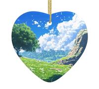 WZYWHJ Pendentif de Noël en céramique en forme de cœur pour arbre à suspendre - Décoration de festival - Vaste image de prairie
