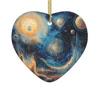 WZYWHJ Pendentif de Noël en céramique en forme de cœur pour arbre à suspendre Décoration de festival Peinture Planète Image