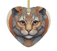 WZYWHJ Pendentif de Noël en céramique en forme de cœur pour arbre à suspendre - Ornements de festival - Œil de chat