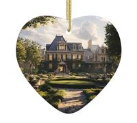 WZYWHJ Pendentif de Noël en céramique en forme de cœur pour décoration de festival et cadeau souvenir Beau motif manoir