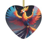 WZYWHJ Pendentif de Noël en céramique en forme de cœur pour décoration de festival et cadeau souvenir Motif phénix