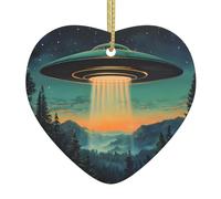 WZYWHJ Pendentif de Noël en céramique en forme de cœur pour décoration de festival et cadeau souvenir Merveilleux OVNI imprimé