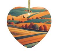 WZYWHJ Pendentif de Noël en céramique en forme de cœur pour décoration de festival et cadeau souvenir, géométrie, champ d'automne
