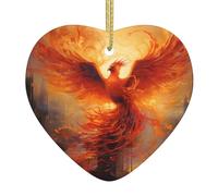 WZYWHJ Pendentif de Noël en céramique en forme de cœur pour décoration de festival et cadeau souvenir Le Phénix Reborn dans le feu imprimé