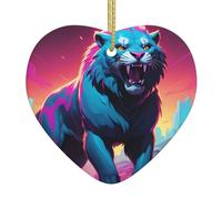 WZYWHJ Pendentif de Noël en céramique en forme de cœur pour décoration de festival et cadeau souvenir Motif dents de sabre Synthwave