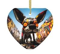 WZYWHJ Pendentif de Noël en céramique en forme de cœur pour décoration de festival et cadeau souvenir Art Doodle Dog imprimé