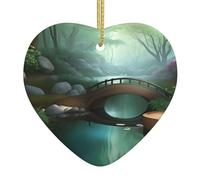 WZYWHJ Pendentif de Noël en céramique en forme de cœur pour sapin à suspendre au festival Ornements Little Bridge in the East Prints