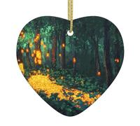 WZYWHJ Pendentif de Noël en céramique en forme de cœur pour sapin à suspendre - Décoration de festival - Image de forêt de
