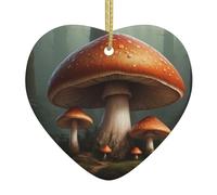 WZYWHJ Pendentif de Noël en céramique en forme de cœur pour sapin à suspendre - Décoration de festival - Une grande image de champignon