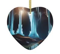 WZYWHJ Pendentif de Noël en céramique en forme de cœur pour sapin à suspendre - Décoration de festival - Grotte souterraine - Impression en cristal