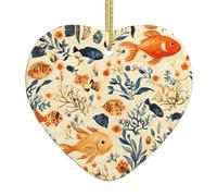 WZYWHJ Pendentif de Noël en céramique en forme de cœur pour sapin à suspendre - Décoration de festival - Image de vie marine