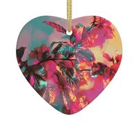 WZYWHJ Pendentif de Noël en céramique en forme de cœur pour sapin de Noël, décoration de festival, branches et feuilles en métal