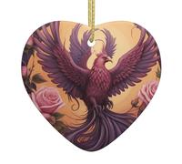 WZYWHJ Pendentif de Noël en céramique en forme de cœur pour sapin de Noël, décoration de festival, phénix et photo de rose