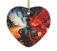 WZYWHJ Pendentif de Noël en céramique en forme de cœur pour sapin de Noël, décoration de festival, phénix et photo de rose