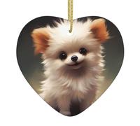 WZYWHJ Pendentif de Noël en céramique en forme de cœur pour sapin de Noël - Décoration de festival - Photo de chiot bien-aimé