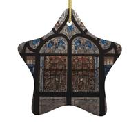 WZYWHJ Pendentif de Noël en céramique en forme d'étoile à suspendre, décorations de festival, cordes, cadeaux de fête gothique, vitraux
