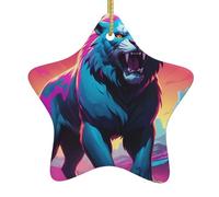 WZYWHJ Pendentif de Noël en céramique en forme d'étoile à suspendre pour festival, décorations de fête, cadeaux de fête Synthwave Motif dents de sabre