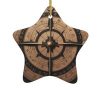 WZYWHJ Pendentif de Noël en céramique en forme d'étoile à suspendre pour festival, décorations de fête, cadeaux de fête vierge, boussole circulaire