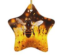 WZYWHJ Pendentif de Noël en céramique en forme d'étoile à suspendre pour festival, ornements, cordes, cadeaux de fête de vacances, abeilles en vol, imprimé