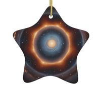WZYWHJ Pendentif de Noël en céramique en forme d'étoile à suspendre pour festival, ornements, cordes, cadeaux de fête de vacances, anneau en forme d'étoile motif univers