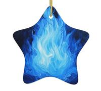 WZYWHJ Pendentif de Noël en céramique en forme d'étoile à suspendre pour festival, ornements, cordes, cadeaux de fête, motif flamme bleue