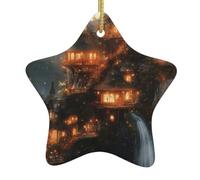 WZYWHJ Pendentif de Noël en céramique en forme d'étoile à suspendre pour festival, ornements, cordes, cadeaux de fête de vacances, motif monde de conte de fées