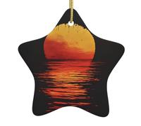 WZYWHJ Pendentif de Noël en céramique en forme d'étoile à suspendre pour festival, ornements, cordes, cadeaux de vacances, silhouette de coucher de soleil
