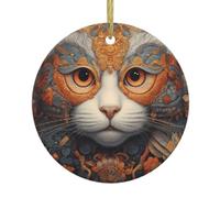 WZYWHJ Pendentif rond de Noël en céramique - 7,4 cm - Décoration à suspendre pour les magasins et les maisons - Œil de chat en gros plan