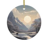 WZYWHJ Pendentif rond de Noël en céramique - 7,4 cm - Décoration à suspendre pour les magasins et les maisons - Imprimé silence nordique