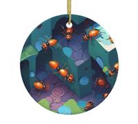 WZYWHJ Pendentif rond de Noël en céramique - 7,4 cm - Décoration à suspendre pour les magasins et les maisons - Imprimé colonie de fourmis