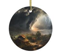 WZYWHJ Pendentif rond de Noël en céramique - 7,4 cm - Décoration d'arbre à suspendre pour fête de vacances - Terrible tornade imprimée