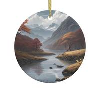 WZYWHJ Pendentif rond de Noël en céramique - 7,4 cm - Décoration d'arbre à suspendre pour fête de vacances - Motif vallée silencieuse