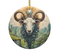 WZYWHJ Pendentif rond de Noël en céramique - 7,4 cm - Décoration d'arbre à suspendre pour fête de vacances - Le chef de la vallée