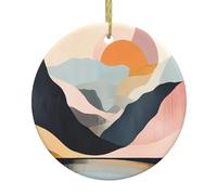 WZYWHJ Pendentif rond de Noël en céramique - 7,4 cm - Décoration d'arbre à suspendre pour fête de vacances - Motif simple vallée