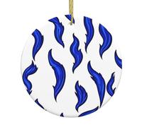 WZYWHJ Pendentif rond de Noël en céramique - 7,4 cm - Décoration d'arbre à suspendre pour fête de vacances - Motif flamme bleue
